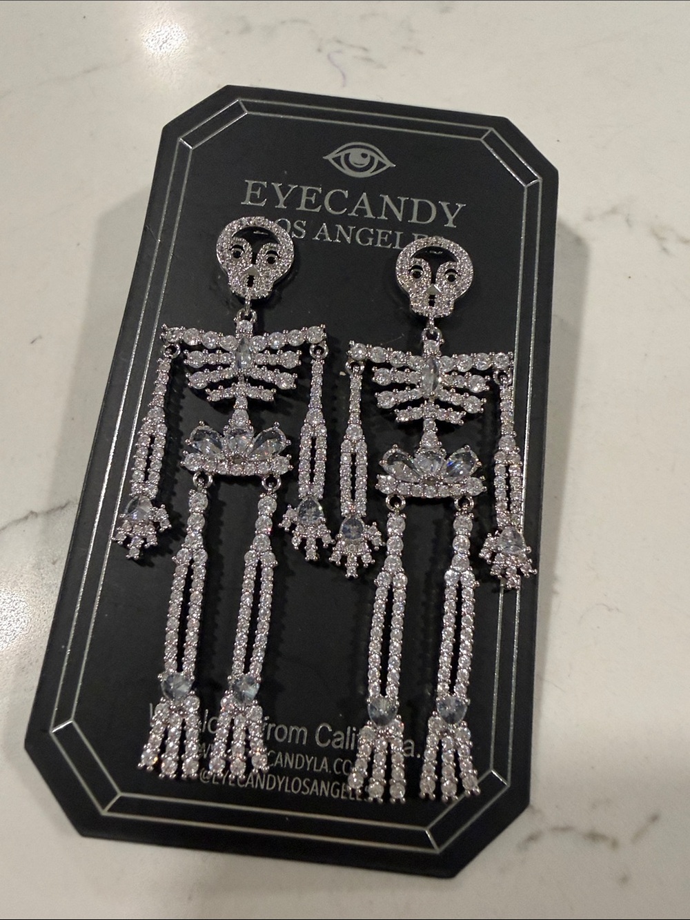 eye candy Silver Crystal Skeleton Chandelier Earrings